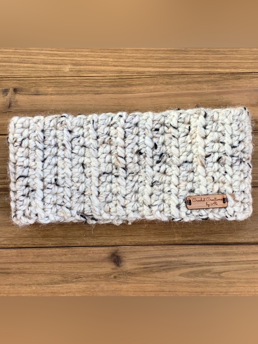 Handmade Chunky Speckled Crochet Headband — Cream with Black Flecks